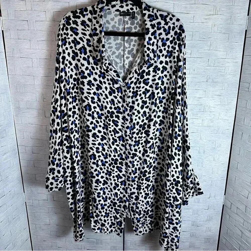 ASOS Womens Blouse leopard print White black Blue Button Down oversize plus size